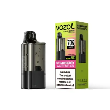 VOZOL Rave Swap 70K replacement pod in Strawberry Watermelon, pod beside its retail box